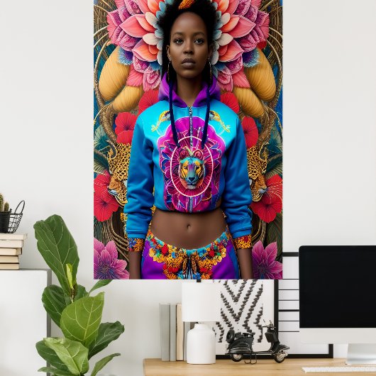 Afrikaanse dame met bloemenpak poster (Thuiskantoor)