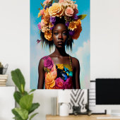 Afrikaanse dame met bloemetjesjurk poster (Thuiskantoor)