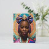 Afrikaanse dame met grote boog en medaillon briefkaart (Staand voorkant)