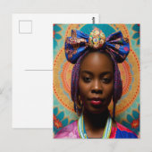 Afrikaanse dame met grote boog en medaillon briefkaart (Voorkant / Achterkant)