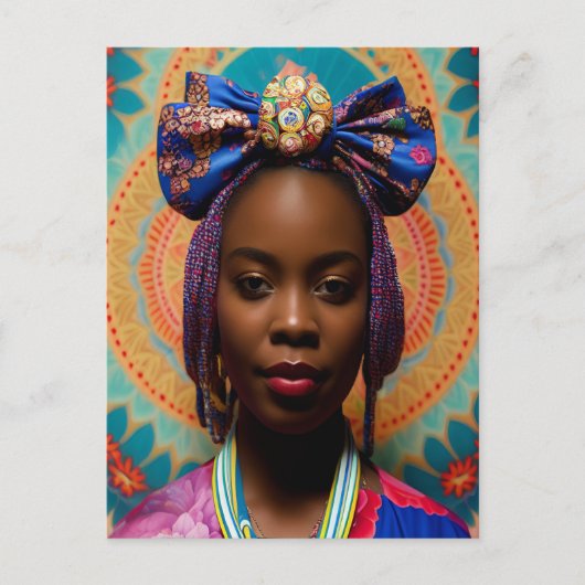 Afrikaanse dame met grote boog en medaillon briefkaart (Voorkant)