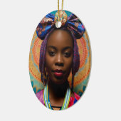 Afrikaanse dame met grote boog en medaillon keramisch ornament (Links)