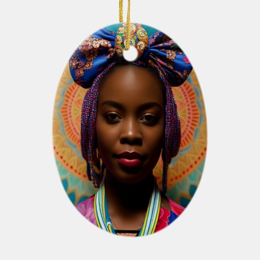 Afrikaanse dame met grote boog en medaillon keramisch ornament (Achterkant)