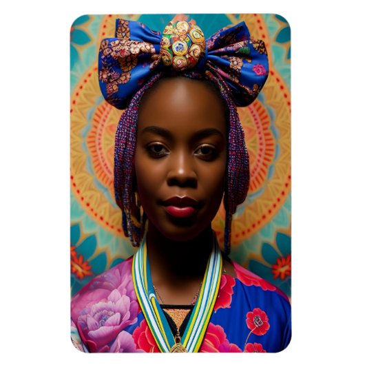 Afrikaanse dame met grote boog en medaillon magneet (Verticaal)