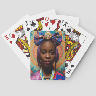 Afrikaanse dame met grote boog en medaillon pokerkaarten