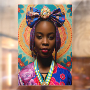 Afrikaanse dame met grote boog en medaillon raamsticker