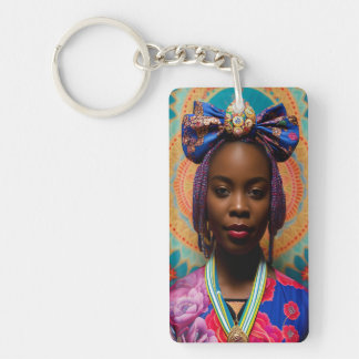 Afrikaanse dame met grote boog en medaillon sleutelhanger