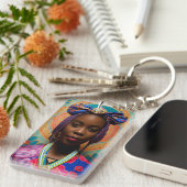 Afrikaanse dame met grote boog en medaillon sleutelhanger (Voorkant Rechts)