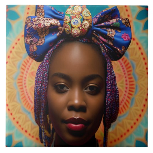 Afrikaanse dame met grote boog en medaillon tegeltje (Voorkant)