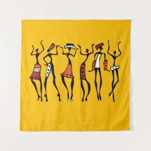 Afrikaanse dansers, etnische silhouet Vintage. Wandkleed