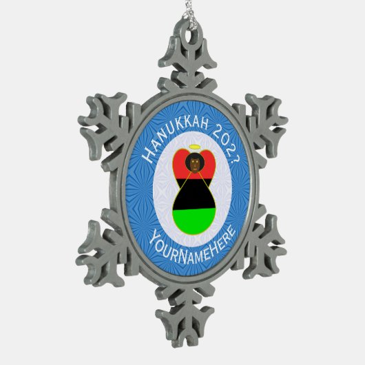 Afrikaanse Diaspora Angel Chanoeka Vlag gepersonal Tin Sneeuwvlok Ornament (Links)