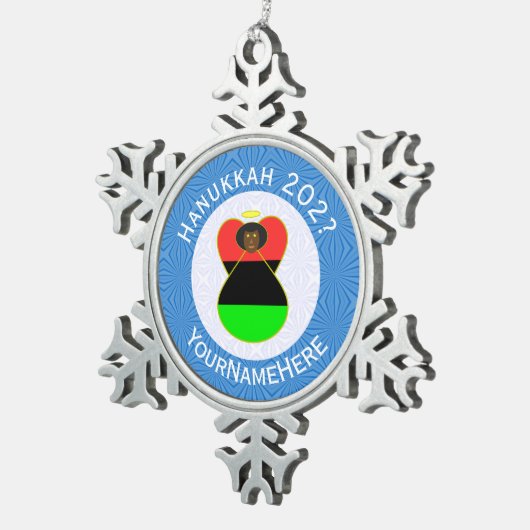 Afrikaanse Diaspora Angel Chanoeka Vlag gepersonal Tin Sneeuwvlok Ornament (Rechts)