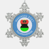 Afrikaanse Diaspora Angel Chanoeka Vlag gepersonal Tin Sneeuwvlok Ornament (Voorkant)