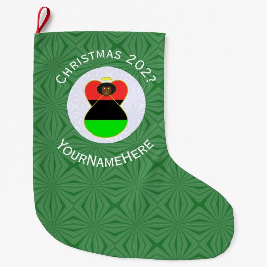 Afrikaanse diaspora engel kerstvlag gepersonalisee grote kerstsok (Voorkant)