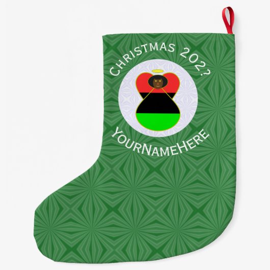 Afrikaanse diaspora engel kerstvlag gepersonalisee grote kerstsok (Achterkant)