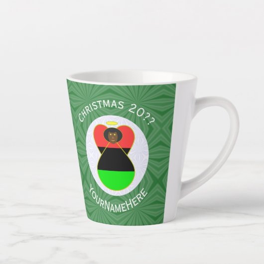 Afrikaanse diaspora engel kerstvlag gepersonalisee latte mok (Rechts)