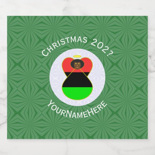 Afrikaanse diaspora engel kerstvlag gepersonalisee sparkling wijnetiket (Enkel label)