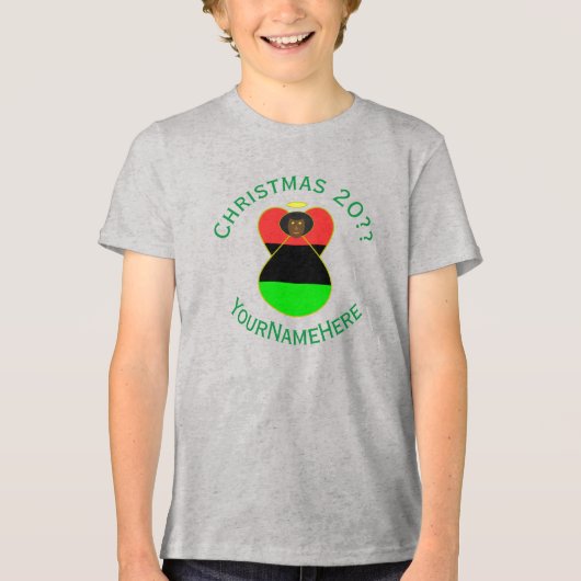 Afrikaanse diaspora engel kerstvlag gepersonalisee Tri-Blend shirt (Voorkant)