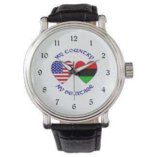 Afrikaanse Diaspora USA Vlag Hart Land Erfgoed Horloge