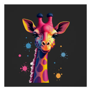 Afrikaanse dier kunst De kleurrijke giraffe voor g Perfect Poster