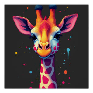 Afrikaanse dier kunst De kleurrijke giraffe voor g Perfect Poster