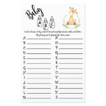 AFRIKAANSE DIEREN ABC BABY SHOWER GAME KAART