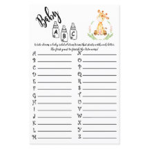 AFRIKAANSE DIEREN ABC BABY SHOWER SPELKAART