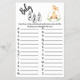 AFRIKAANSE DIEREN ABC BABY SHOWER SPELKAART FLYER
