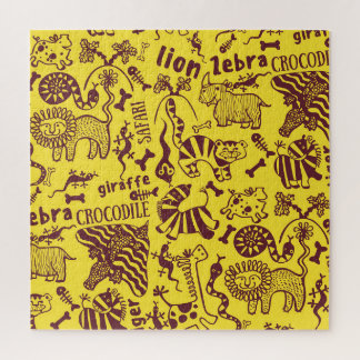 Afrikaanse dieren: Cultureel naadloos patroon. Legpuzzel
