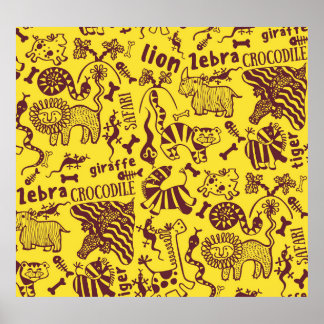 Afrikaanse dieren: Cultureel naadloos patroon. Poster