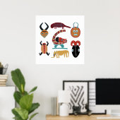 Afrikaanse dieren gekleurde abstracte gezichtskuns poster (Thuiskantoor)