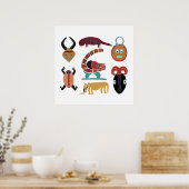 Afrikaanse dieren gekleurde abstracte gezichtskuns poster (Keuken)