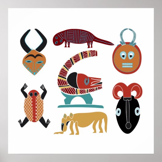 Afrikaanse dieren gekleurde abstracte gezichtskuns poster (Voorkant)