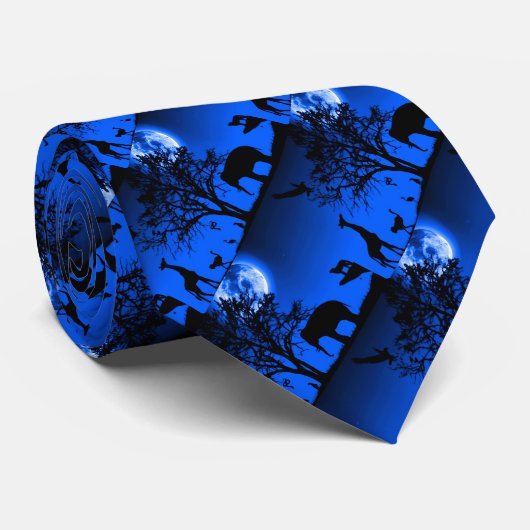 Afrikaanse dieren Midnight Satin Stropdas (Opgerold)