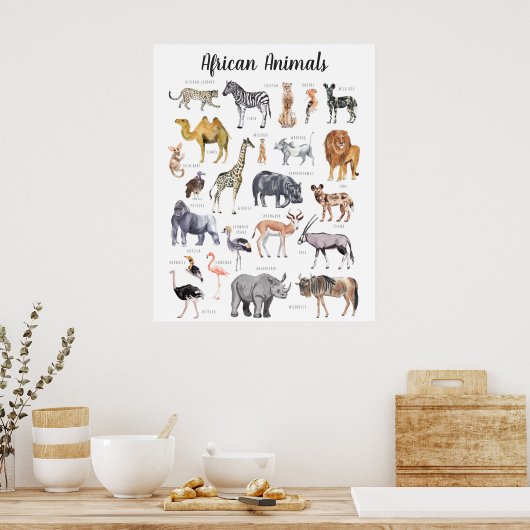 Afrikaanse Dieren | Onderwijs Leren Klaslokaal Poster (Keuken)