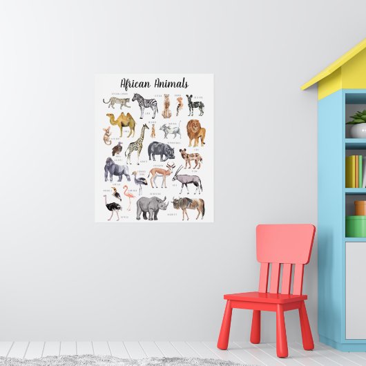 Afrikaanse Dieren | Onderwijs Leren Klaslokaal Poster (Kinderkamer 1)