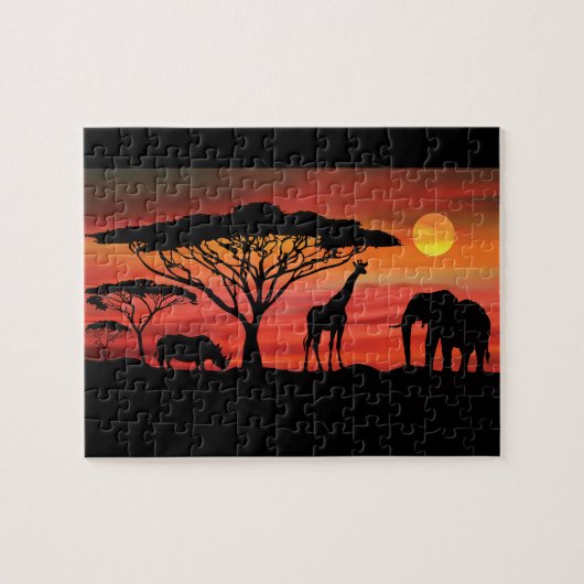 Afrikaanse dieren op de Serengeti-zonsondergang Legpuzzel (Horizontaal)