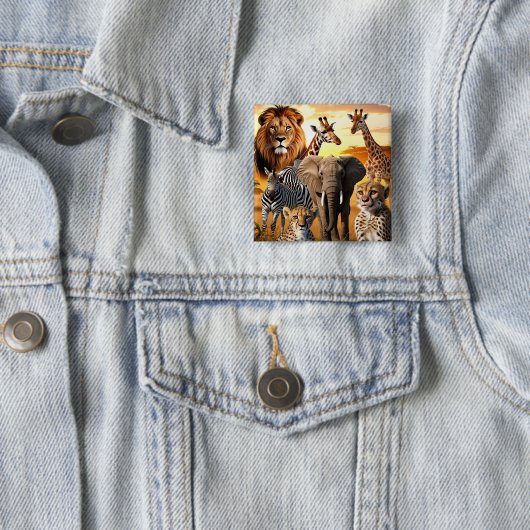 Afrikaanse dieren vierkante button 5,1 cm (In situ)