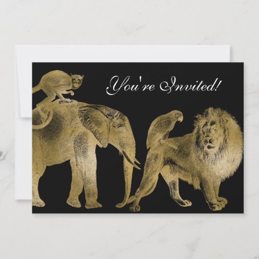 Afrikaanse Dieren Zoo Wedding Safari Lion Gold Kaart (Voorkant)