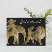 Afrikaanse Dieren Zoo Wedding Safari Lion Gold Kaart (Staand voorkant)