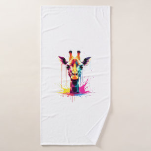 Afrikaanse dierenkunst De kleurrijke giraffe voor Badhanddoek