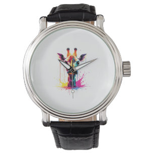 Afrikaanse dierenkunst De kleurrijke giraffe voor Horloge