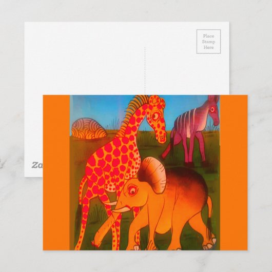 Afrikaanse dierenkunstprint briefkaart (Voorkant / Achterkant)
