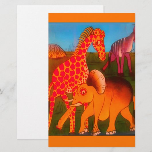 Afrikaanse dierenkunstprint briefpapier (Voorkant / Achterkant)