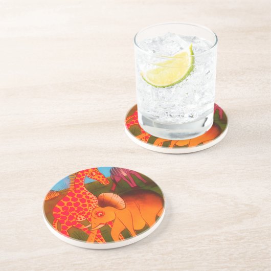 Afrikaanse dierenkunstprint zandsteen onderzetter (Zijkant)