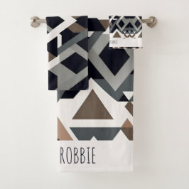 Afrikaanse driehoek geometrisch bruin grijs patroo bad handdoek