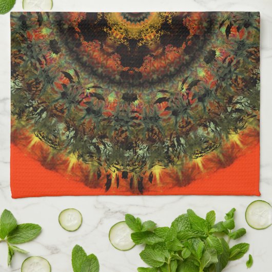 Afrikaanse Dusk Mandala Kitchen Tea-handdoek (oran Theedoek (Gevouwen)