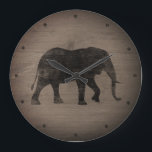 Afrikaanse Elephant Silhouette Rustige stijl Grote Klok<br><div class="desc">Elephant Lover's Wall Clock. Het houtontwerp is bedrukt,  niet echt hout.</div>
