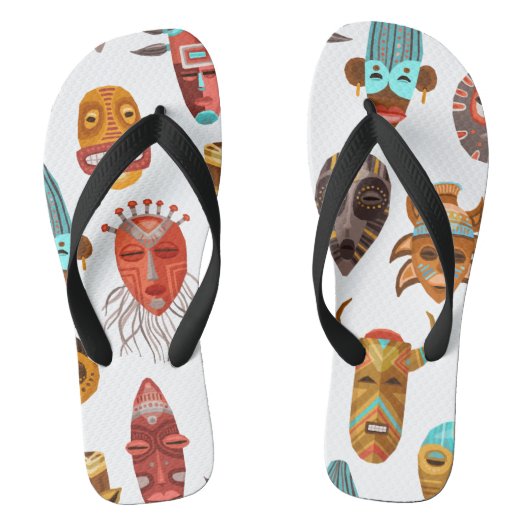 Afrikaanse Etnische Stam Maskers Naadloos Patroon  Teenslippers (Voetbed)