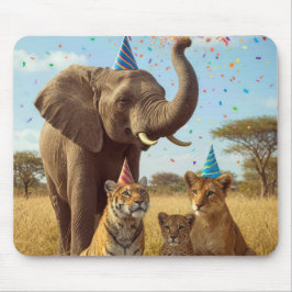 Afrikaanse feestbeesten met hoeden en confetti muismat